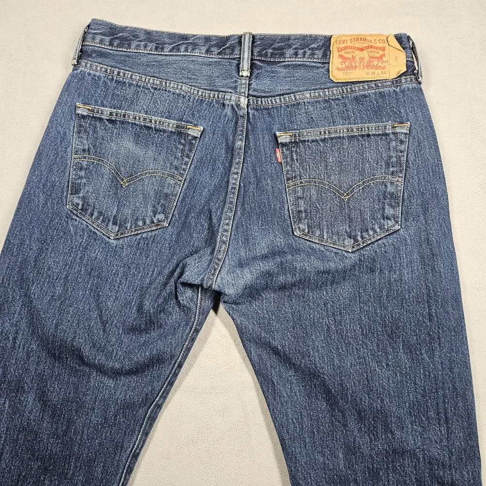 Levi's 501 Jeans Mens‎ 34x33 Original Fit Button Fly Med Wash Distressing Faded